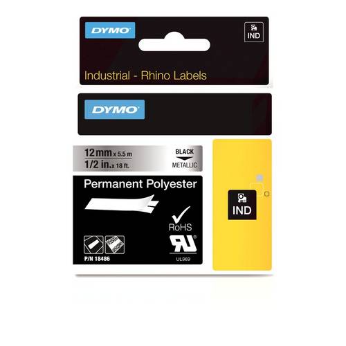 Картридж с лентой 12 мм*5.5 м для принтеров DYMO Rhino 4200, 6000, черный на белом (18483, S0718210)
