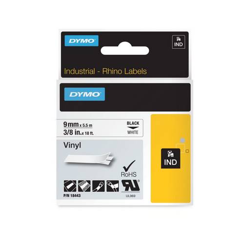 Картридж с лентой 9 мм*5.5 м для принтеров DYMO Rhino 4200, 6000, черный на белом (18443, S0718580)